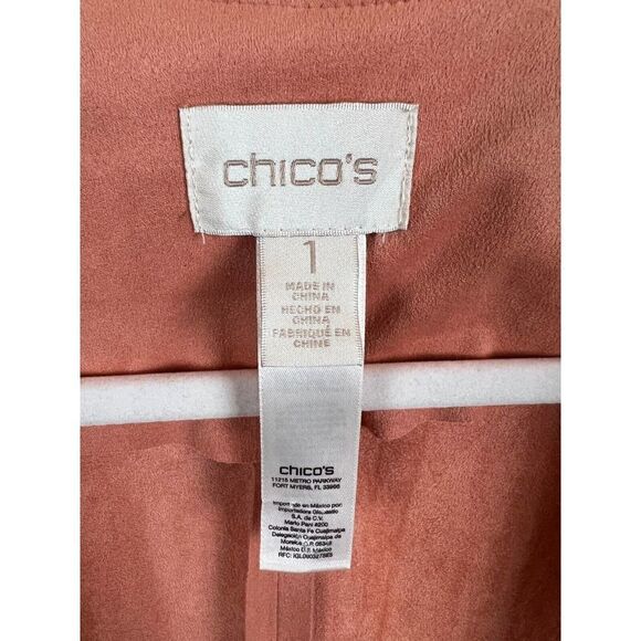 CHICO'S perforated faux suede orange peach open front draped jacket 1 (M) NWOT - Picture 4 of 9